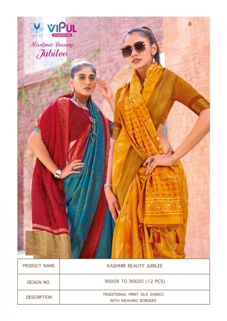 vipul fashion kashmir beauty jubilee  series 90009 to 90020 silk traditional saree in wholesale surat