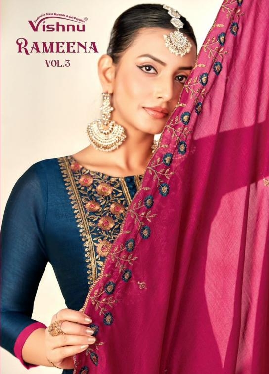 vishnu rameena vol 3 series 33001 to 33012 readymade stylish vichitra silk salwar kameez in wholesale surat