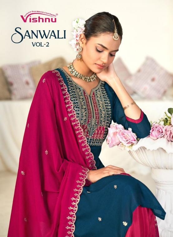 vishnu sanwali vol 2 series 31001 to 31012 readymade vichitra silk elegance big size suit in wholesale surat