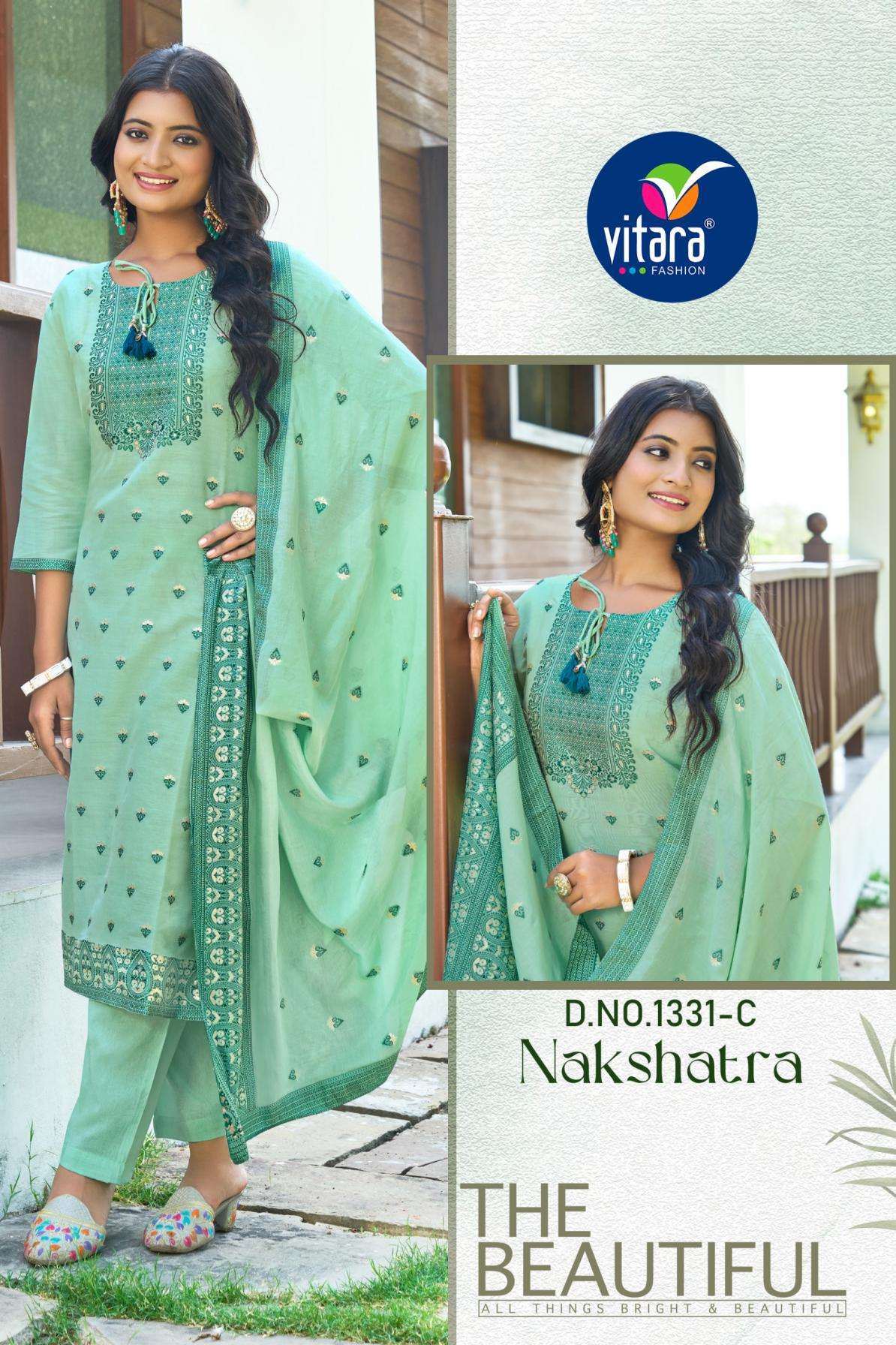 vitara fashion nakshatra series 1331 A to C elegance readymade cotton jacquard combo suit in wholesale surat