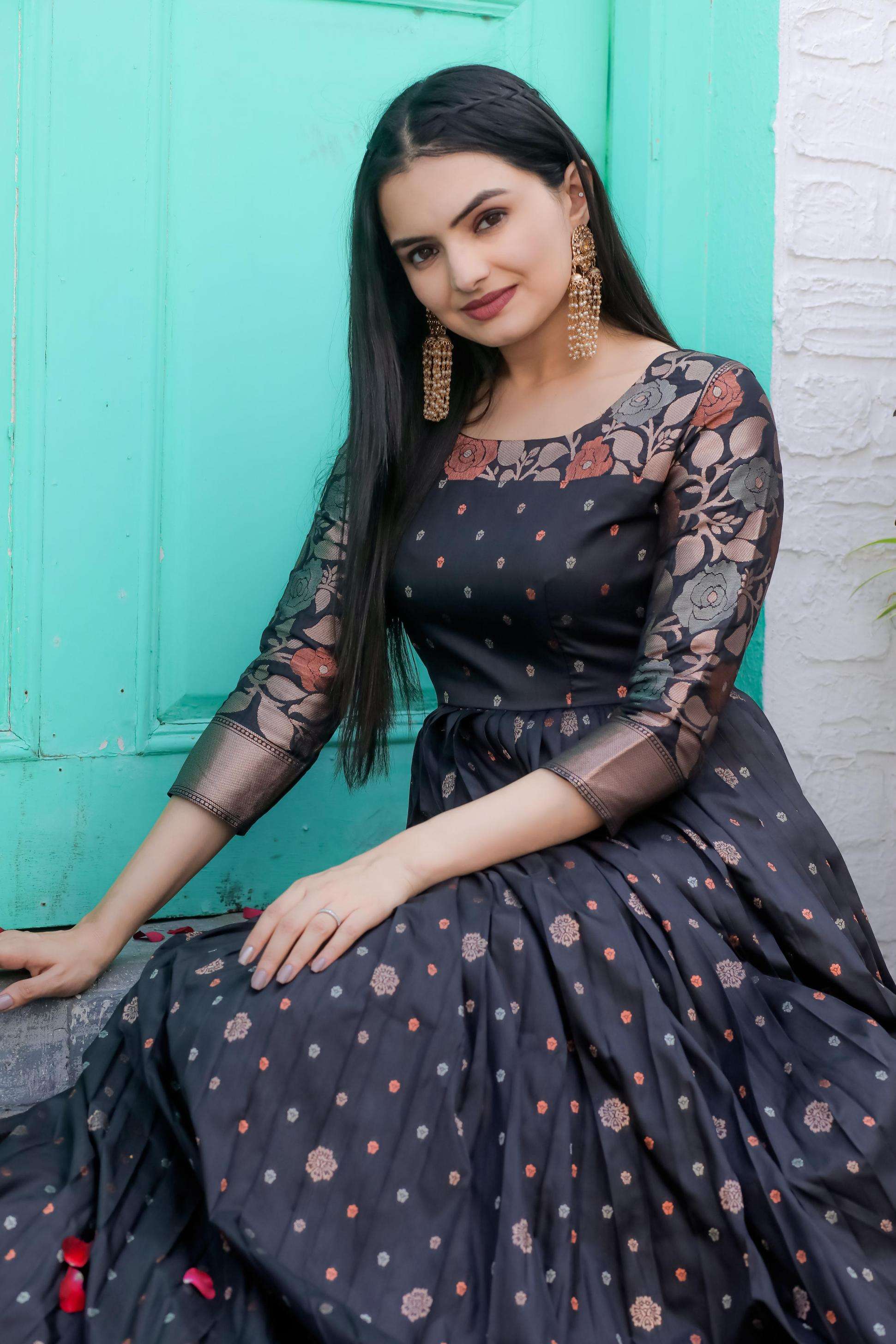 w suhani silk copper weaving elegant style fully stitch long gown