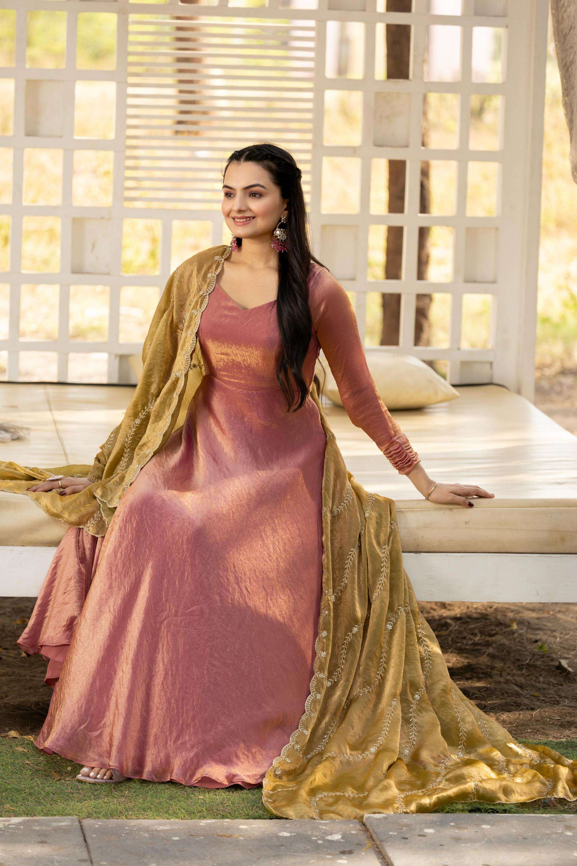 w2078-79 silk readymade classic look big size gown with dupatta