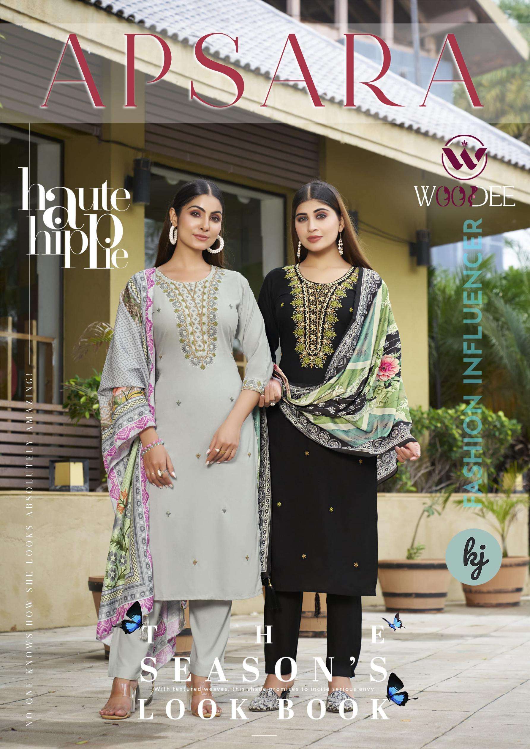 woodee apsara series 1001 to 1006 rayon readymade elegant style suit in wholesale surat