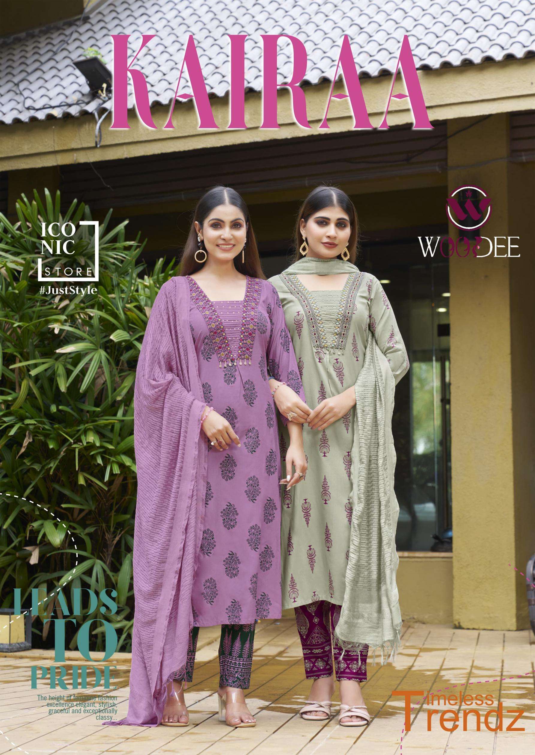 woodee kairaa series 1001 to 1006 rayon readymade plazzo style suit in wholesale surat