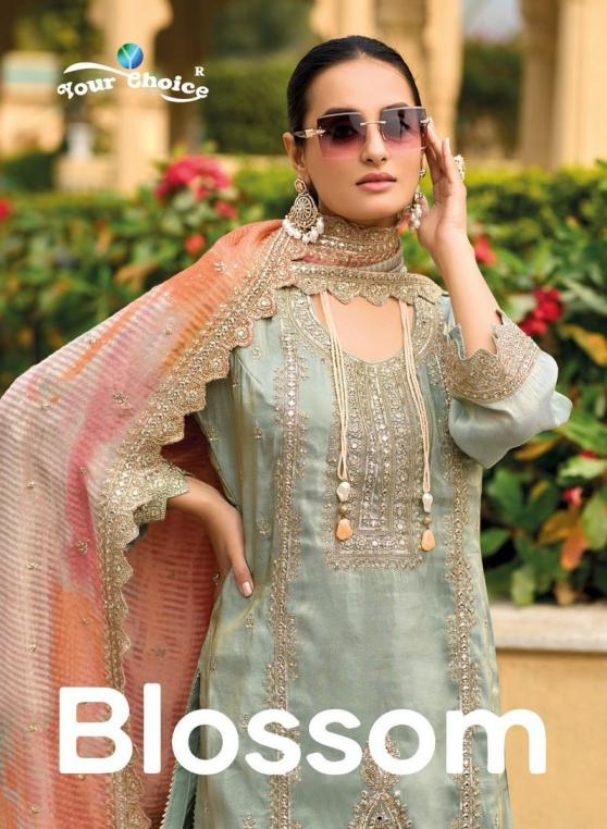 your choice blossom series 1001 to 1003 readymade simmer fashionable plazzo style suit in wholesale surat