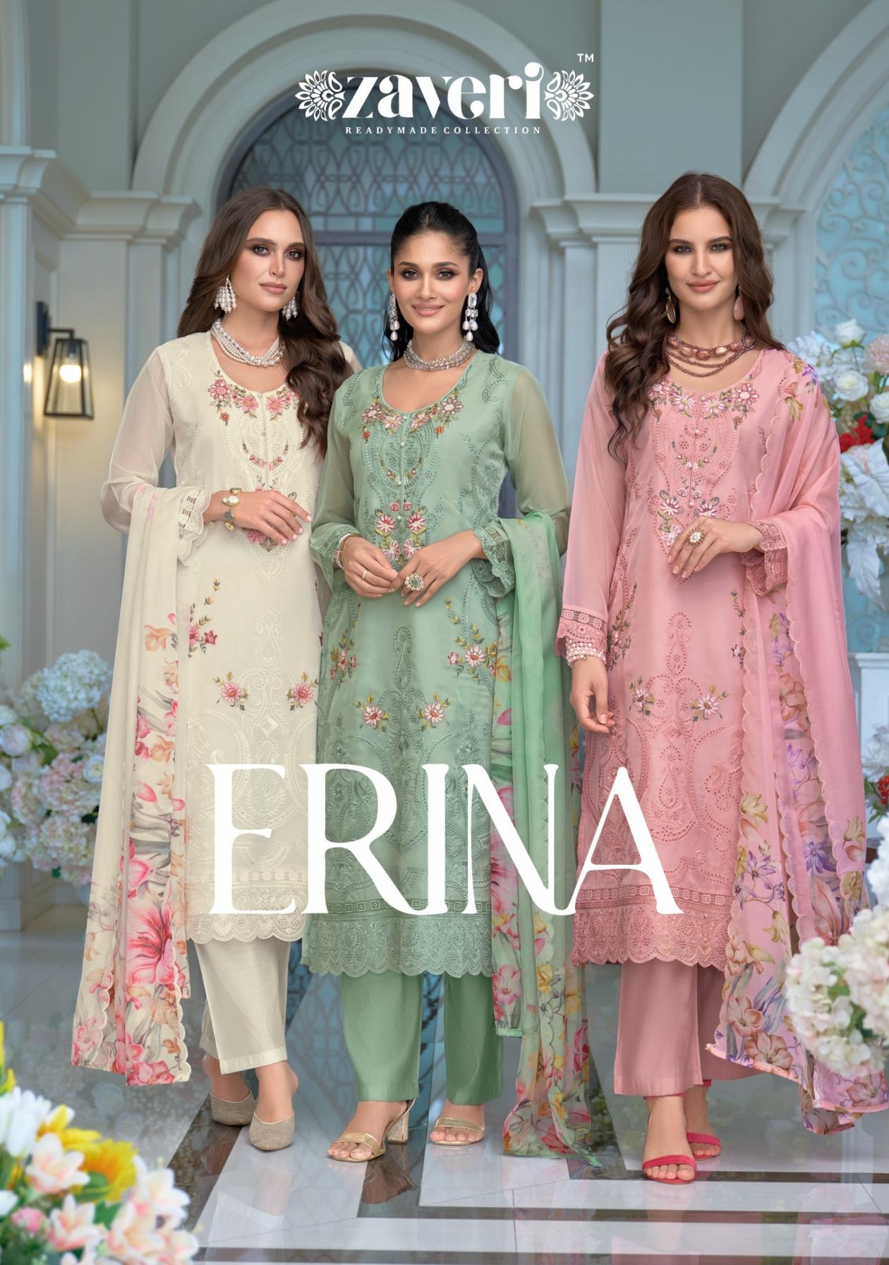 zaveri erina series 1895 to 1897 organza readymade designer salwar kameez in wholesale surat