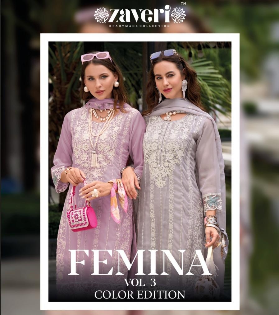 zaveri femina vol 3 series 1360 to 1363 organza embroidery work readymade traditionalsalwar kameez in wholesale surat