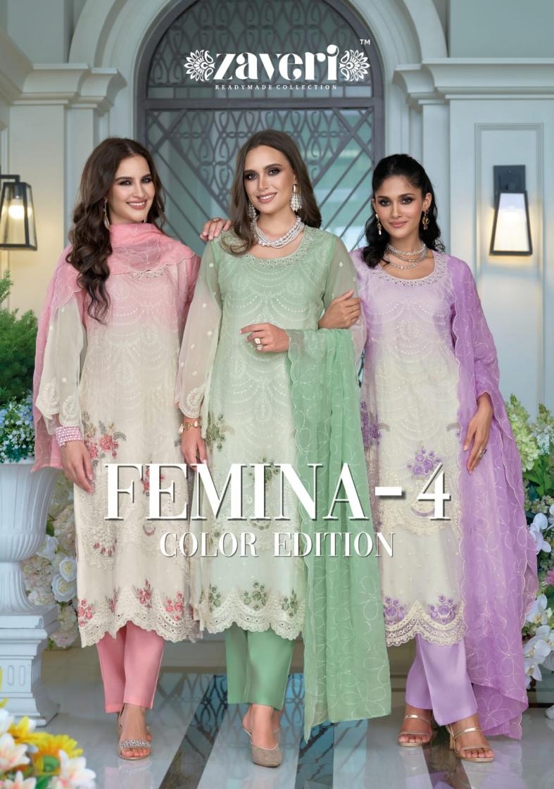 zaveri femina vol 4 organza fully stitch premium suit in wholesale surat