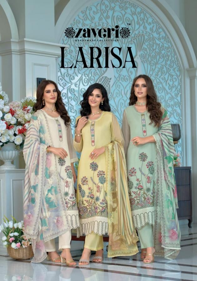 zaveri larisa series 1892 to 1894 organza embroidery work readymade premium salwar kameez in wholesale surat