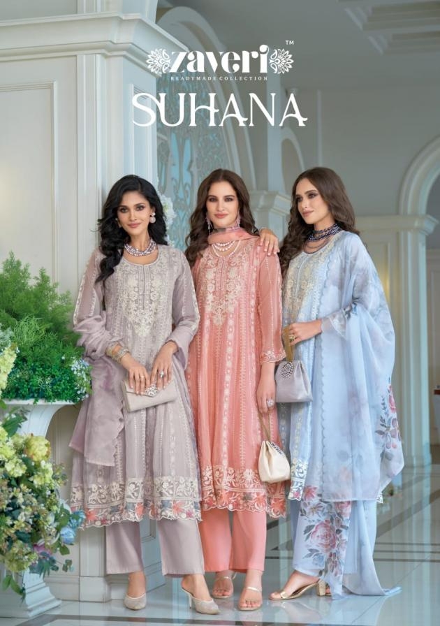 zaveri presents suhana series 1889 to 1891 organza readymade exclusive salwar kameez in wholesale surat
