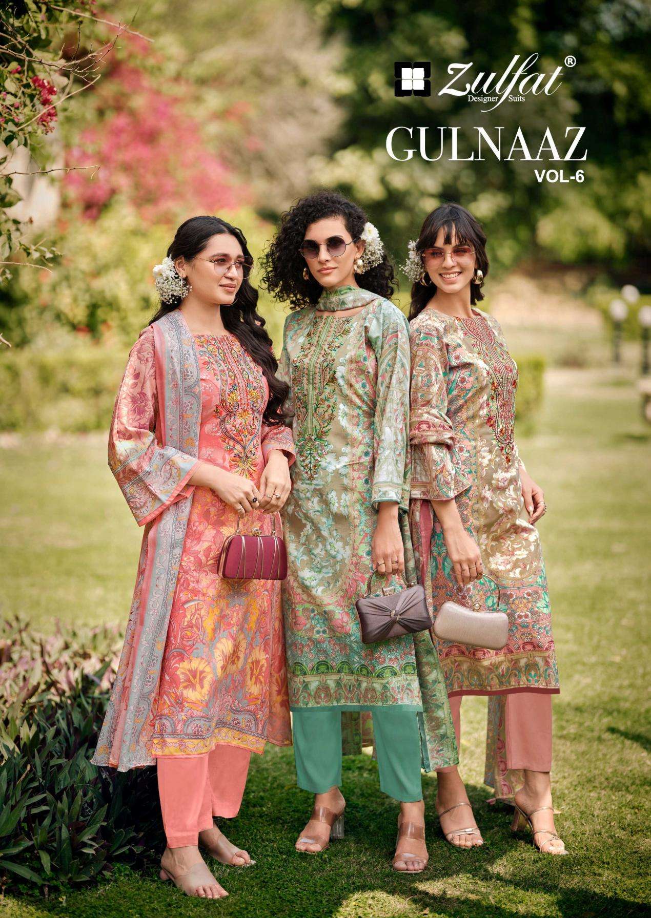  zulfat designer gulnaaz vol 6 series 664001 to 664008 cotton readymade pakistani style big size suit in wholesale surat