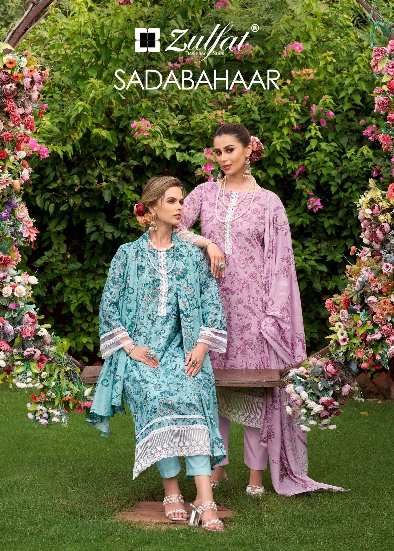zulfat designer sadabahaar series 668001 to 668006 cotton readymade big size pakistani suit in wholesale surat
