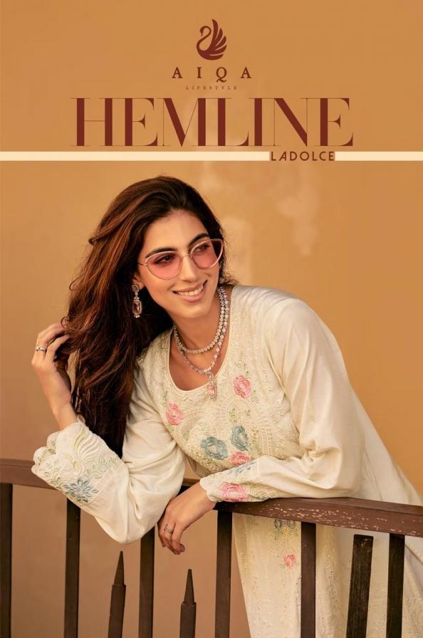 aiqa lifestyle hemline ladolce series 1555 to 1560 bemrg muslin silk salwar kameez in wholesale surat