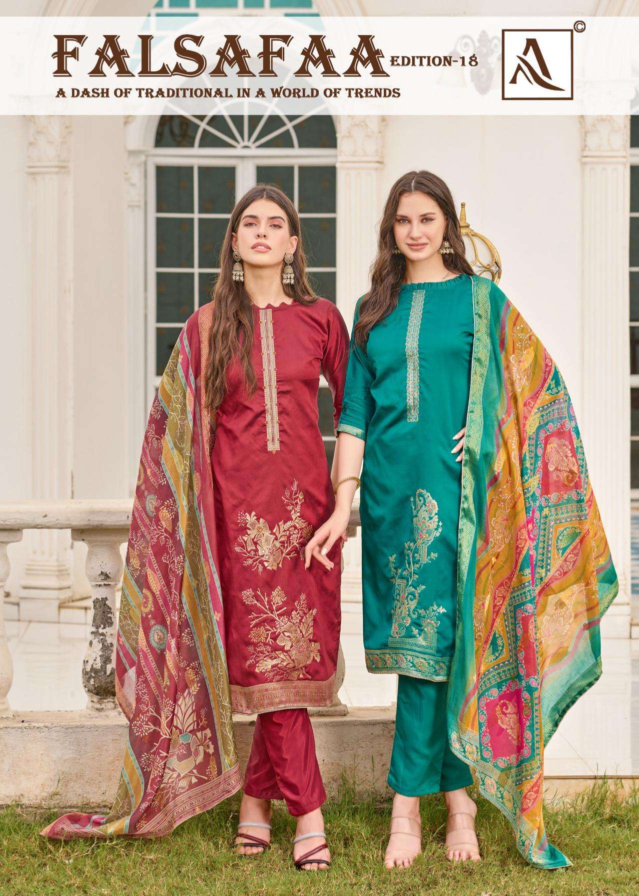 alok falsafaa vol 18 series 28131401 to 28131406 dola jacquard daily wear salwar kameez in wholesale surat