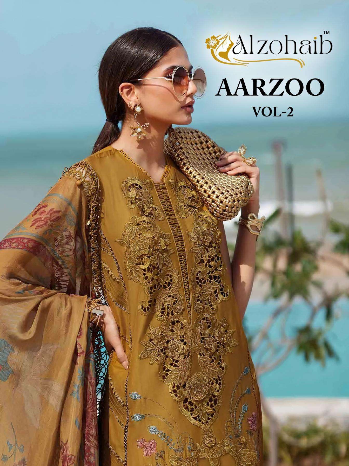 alzohaib aarzoo vol 2 series 1311 to 1314 cotton trendy pakistani suit in wholesale surat