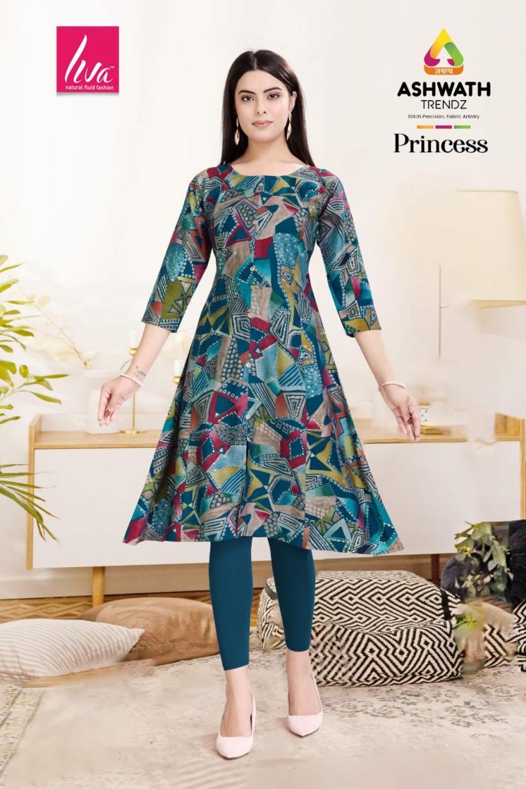 ashwath trendz princess chanderi readymade printed combo long kurti in wholesale surat