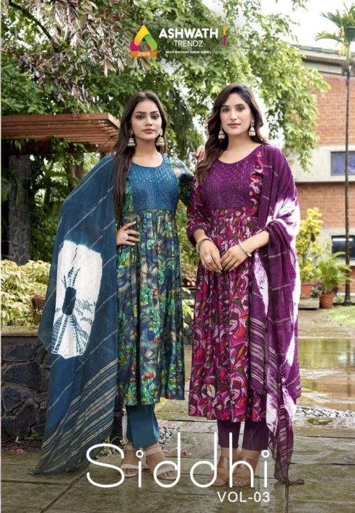 ashwath trendz siddhi vol 3 series 3001 to 3006 roman print readymade combo set salwar kameez in wholesale surat
