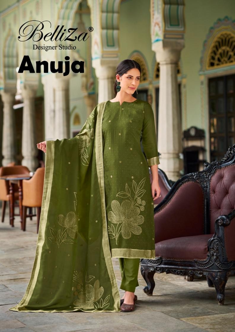 belliza designer anuja series 822001 to 822006 viscose dola silk jacquard readymade big size suit in wholesale surat