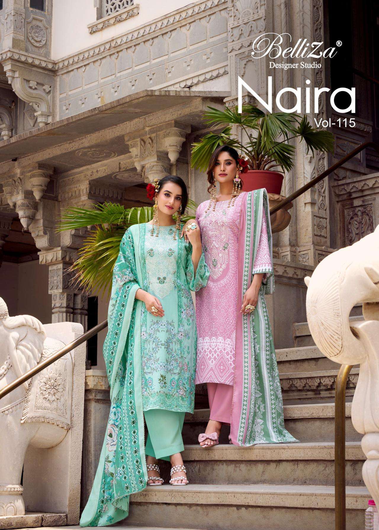 belliza designer naira 115 series 888001 to 888008 cotton readymade pakistani plus size suit in wholesale surat
