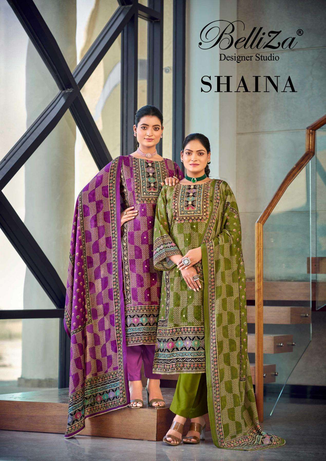 belliza designer shaina 815001 to 815003 readymade unique viscose muslin plus size pakistani suits in wholesale surat