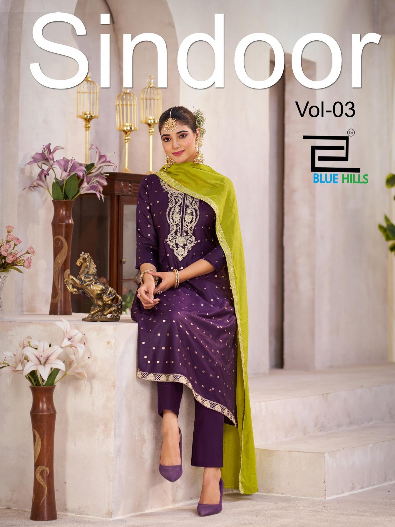 blue hills sindoor vol 3 series 3001 to 3004 elegant style chanderi readymade plus size suit in wholesale surat