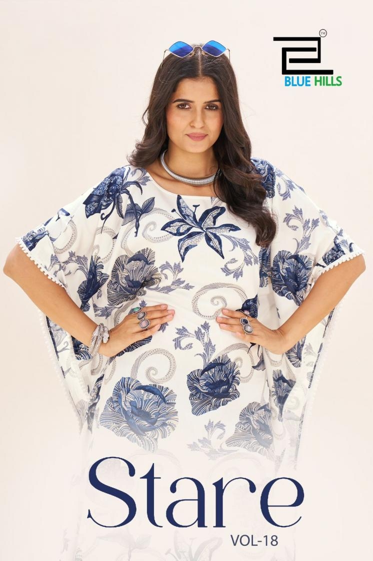 blue hills stare vol 18 series 1801 to 1802 rayon readymade kaftan kurti in wholesale surat