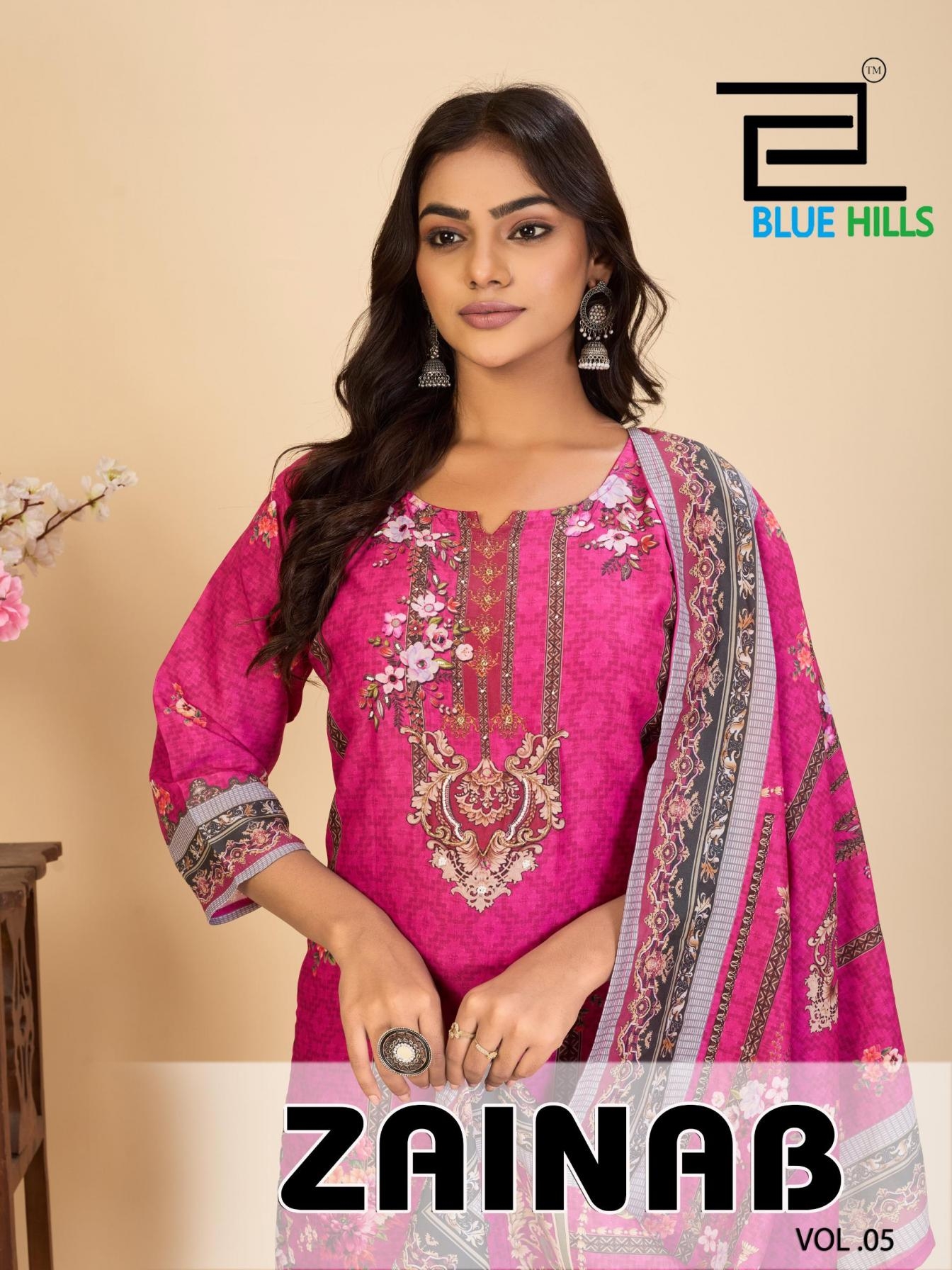 blue hills zainab vol 5 series 5001 to 5004 muslin readymade big size stylish pakistani suit in wholesale surat