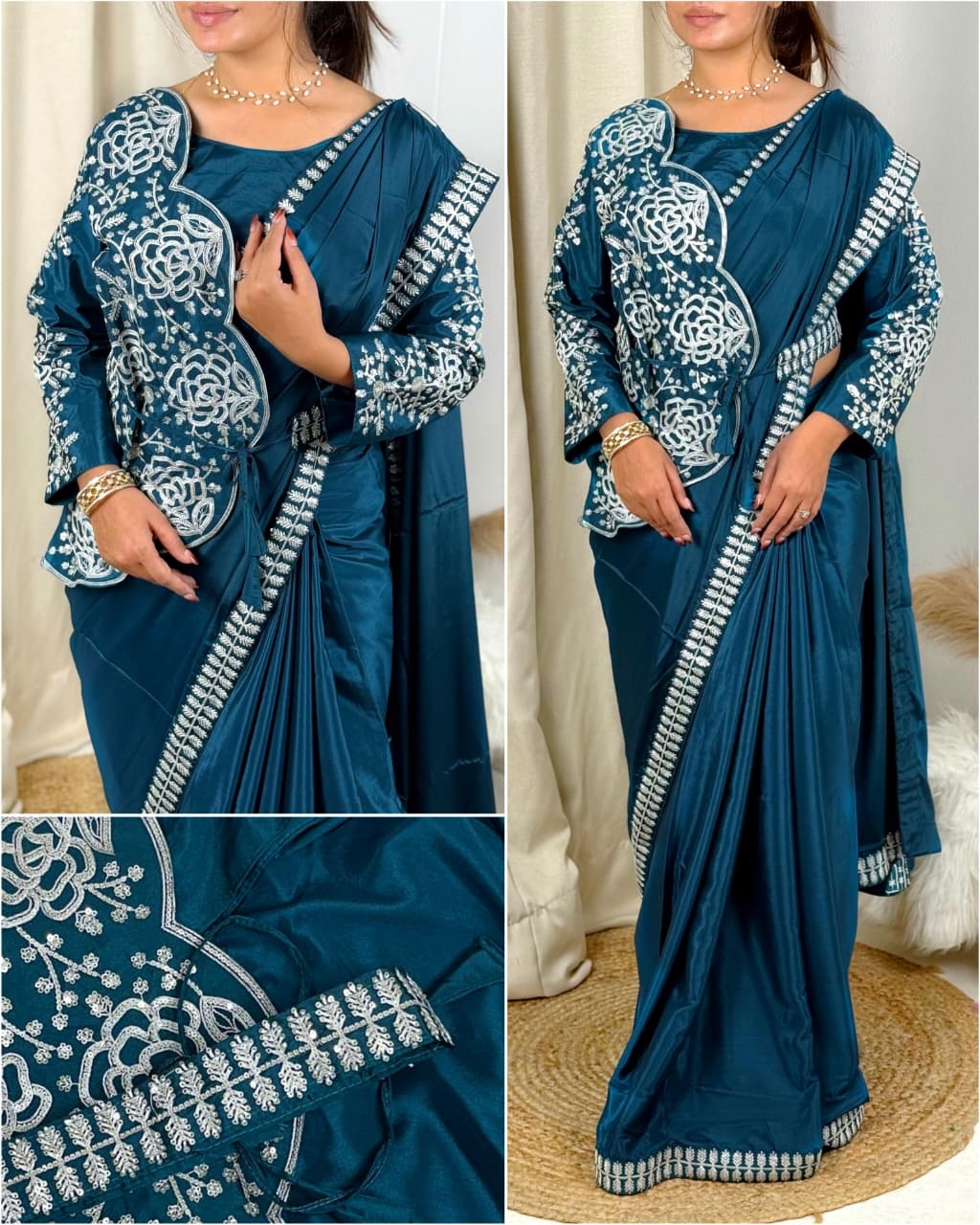 bt 56 Madhurima Silk crap Embroidered work saree with stylish stiched koti blouse in wholesale surat