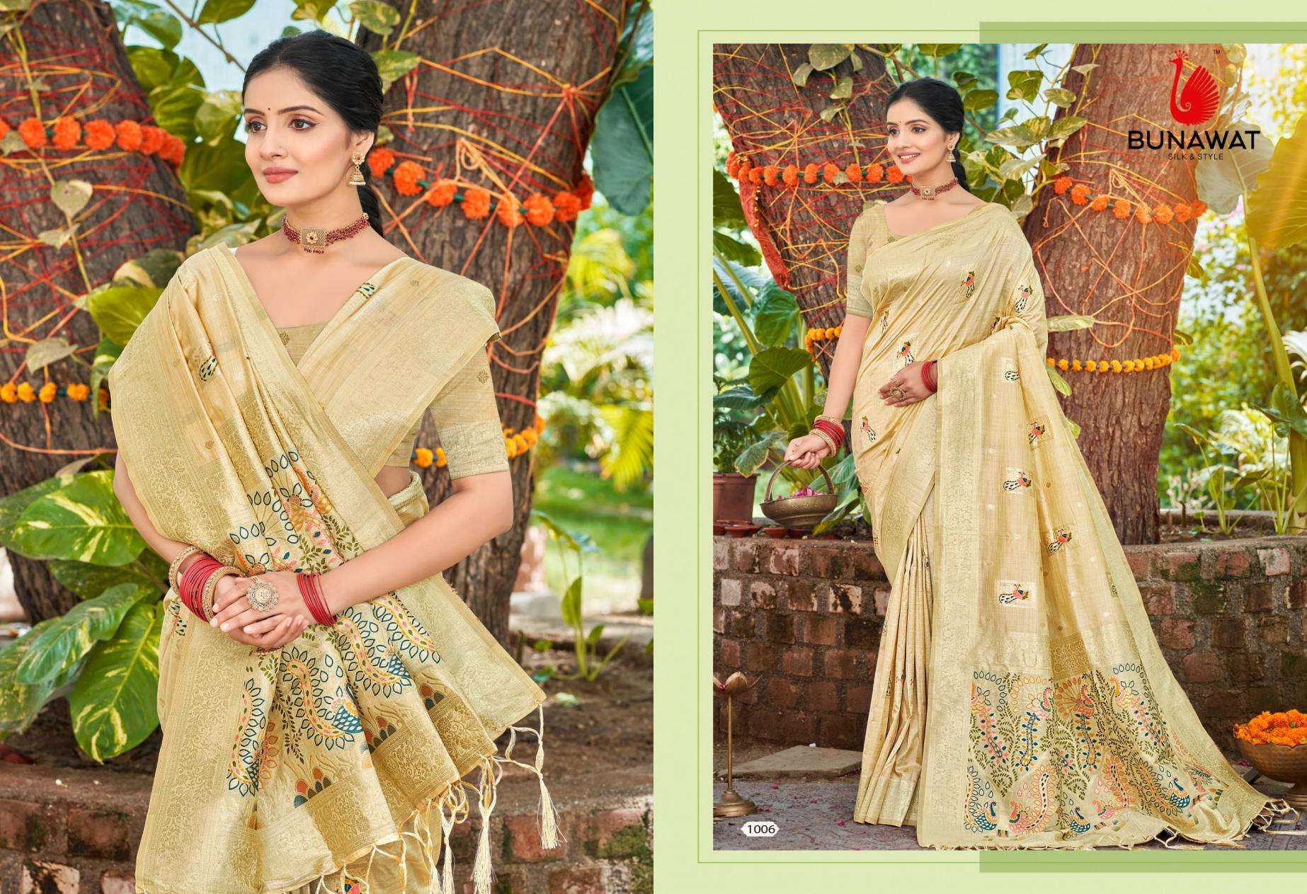 BUNAWAT Anjali series 1001 to 1006 Havy Assam Silk With Meena saree in wholesale surat
