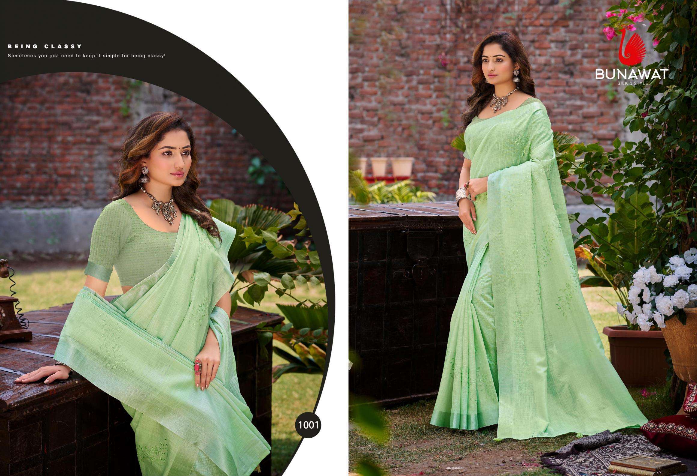 BUNAWAT  Lotus series 1001 to 1006 Linen Woven Work Traditional Saree in wholesale surat