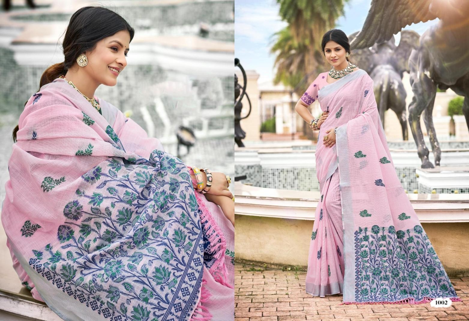 Bunawat Lovely Lady series 1001 to 1006 Sangam Prints Lilen Woven Work Traditional Saree in wholesale surat
