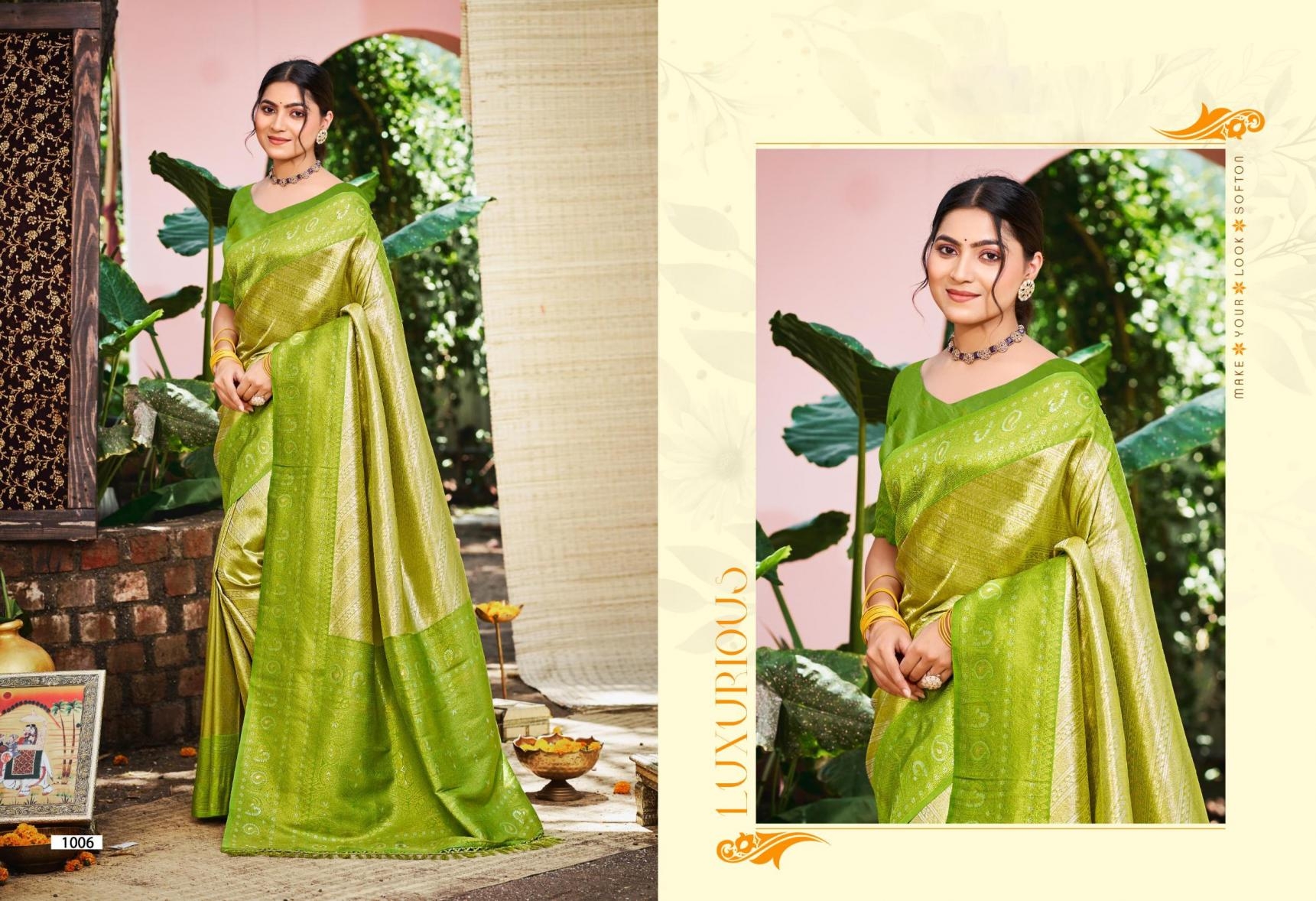 BUNAWAT Nikhila series 1001 to 1006 Silk Sangam Prints kanjivaram silk Woven Work Saree in wholesale surat