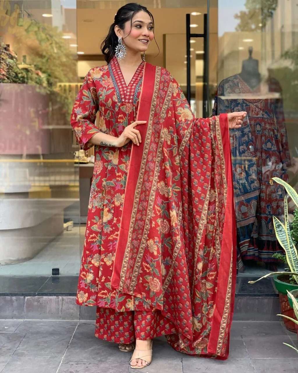 COTTON BLEND WITH EMBROIDERY WORK READYMADE SUIT IN WHOLESALE SURAT