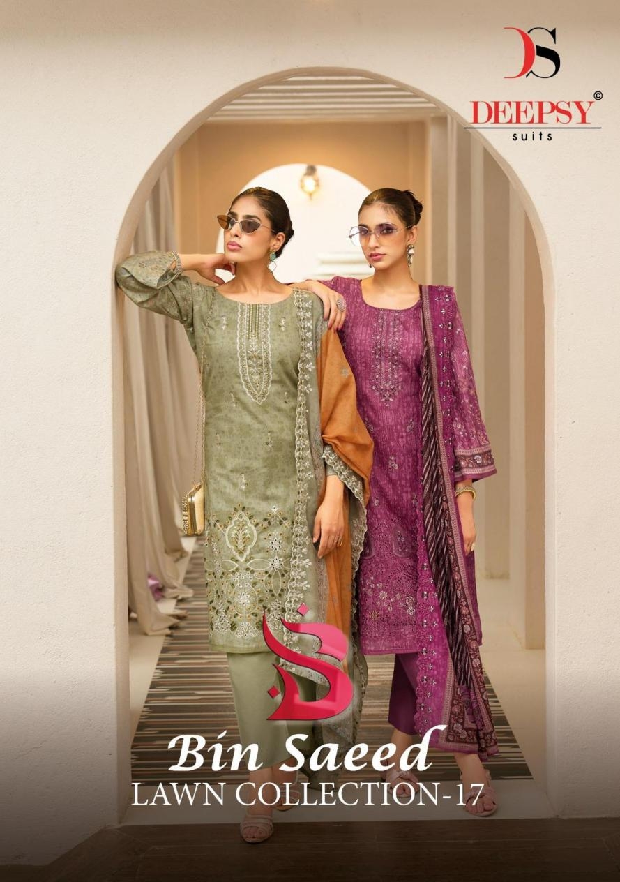 deepsy suits bin saeed lawn collection vol 17 series 1701 to 1706 cotton pakistani suit in wholesale surat