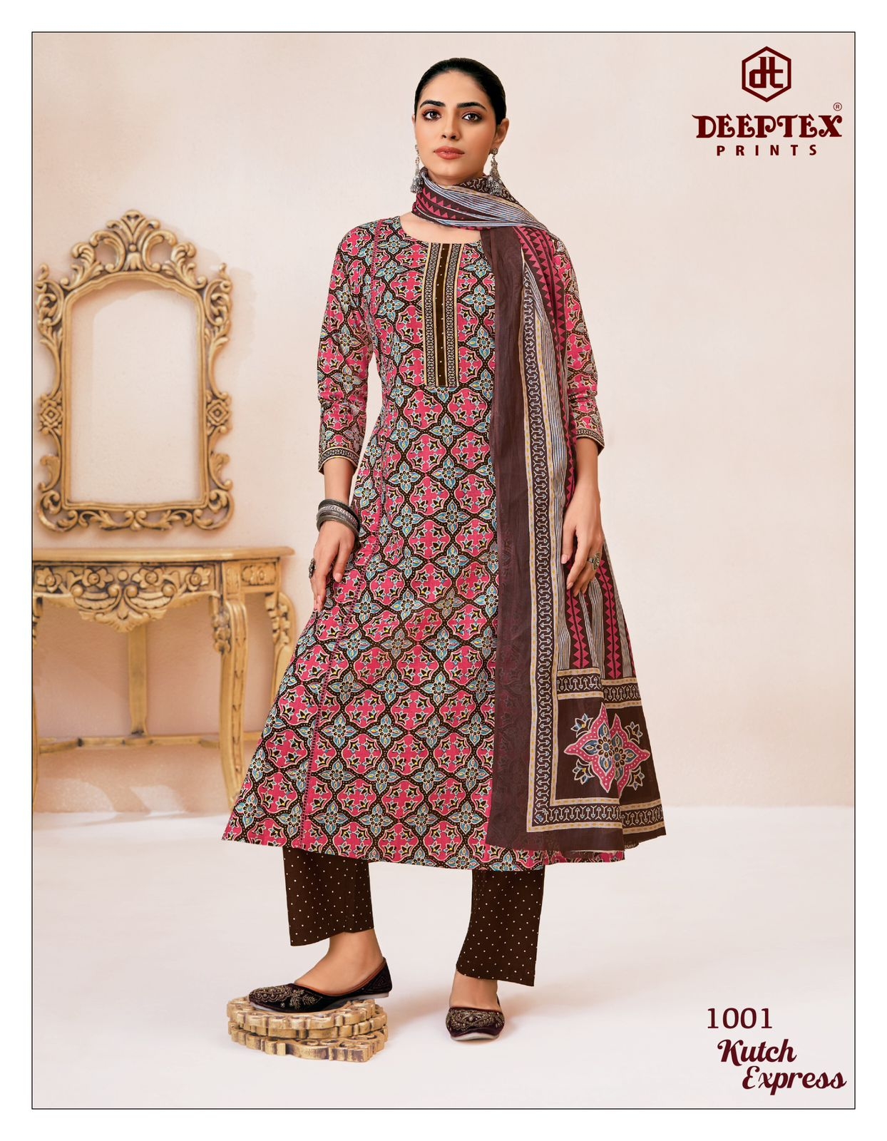 Deeptex Kutch Express Vol-1 series 1001 to 1008 Pure Cotton Printed A-Line Kurti Pant With Dupatta in wholesale surat