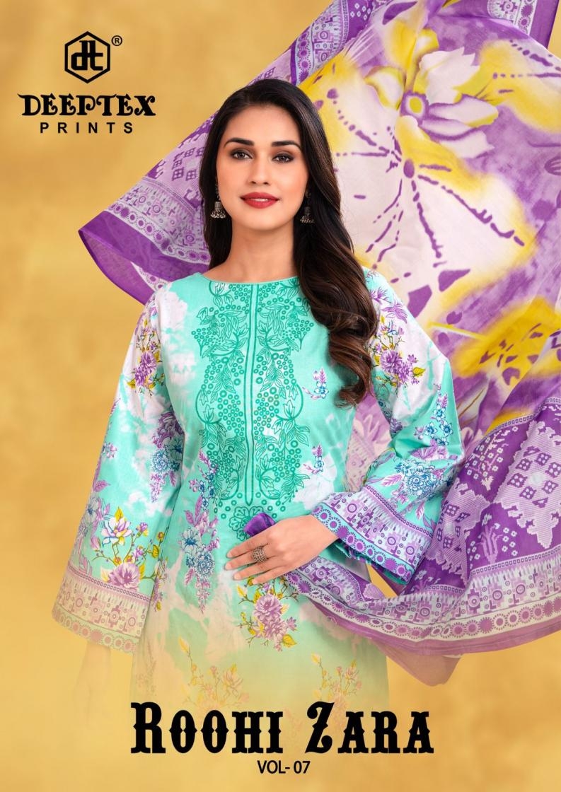 deeptex prints roohi zara vol 7 series 7001 to 7008 lawn cotton regular wear pakistani suits in wholesale surat
