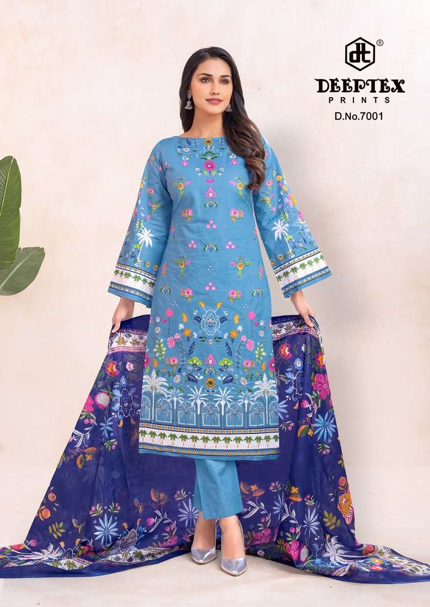 Deeptex Roohi Zara Vol-7 series 7001 to 7008 Pure Lawn Cotton Poplin Print salwar kameez in wholesale surat