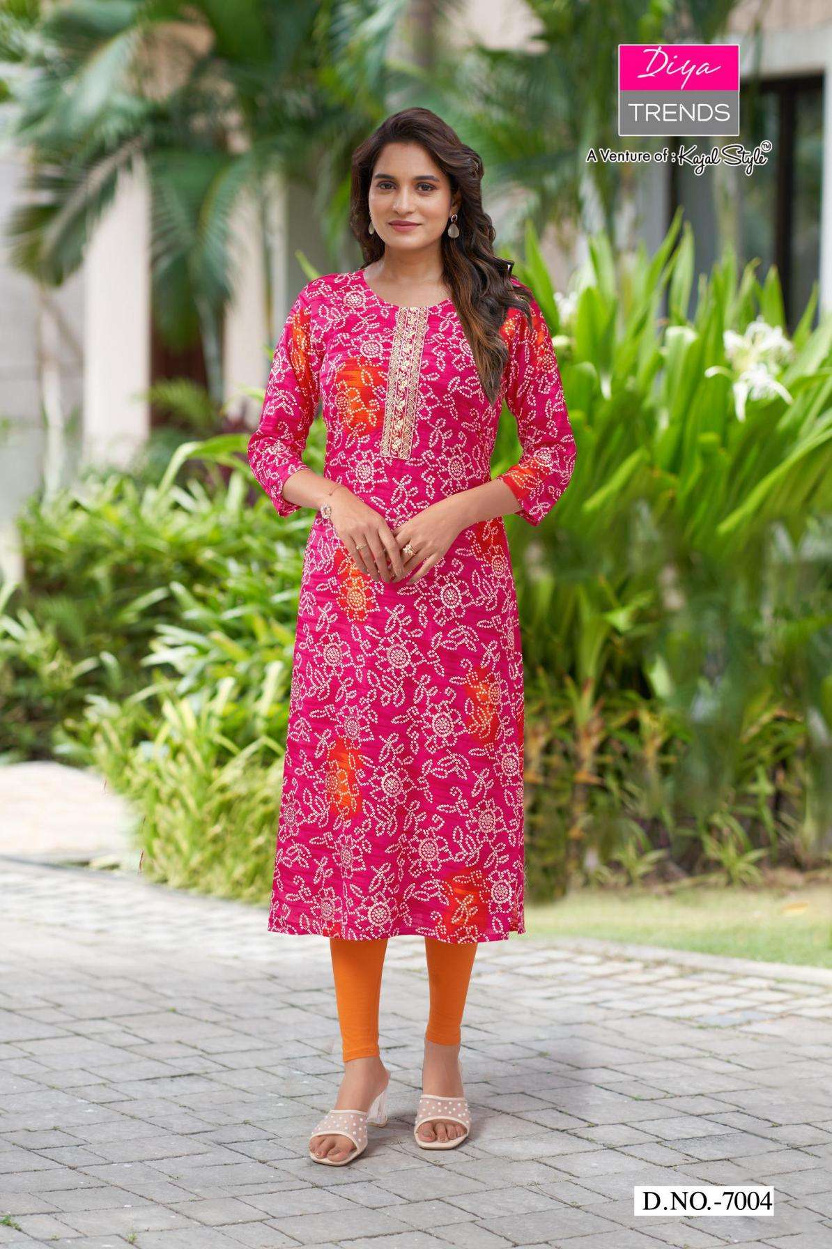 diya trends gardencity vol 7 series 7001 to 7011 rayon combo set readymade plus size long kurti in wholesale surat