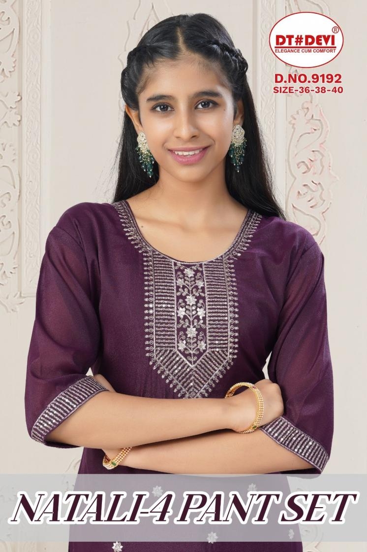 dt devi natali vol 4 pant set 9192 star georgette readymade combo kids suit in wholesale surat