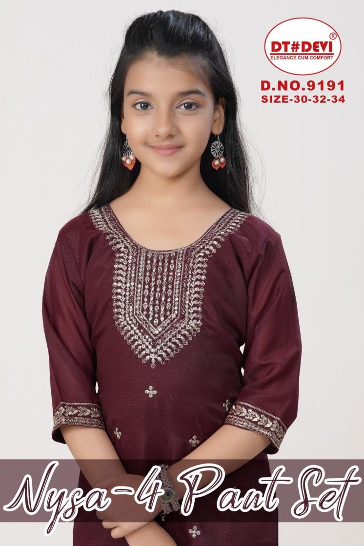 dt devi nysa vol 4 pant set 9191 star georgette readymade kids combo suits in wholesale surat