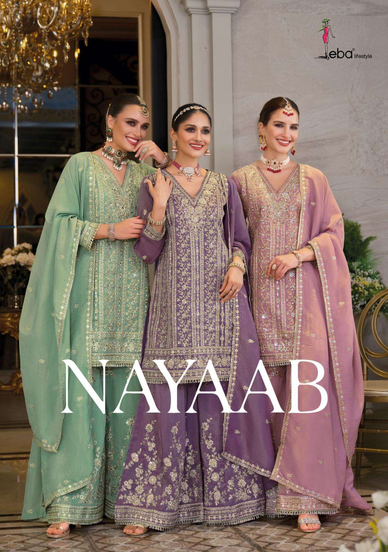 eba lifestyle nayaab series 1914to 1916 simar fashionable readymade plazzo style suit in wholesale surat