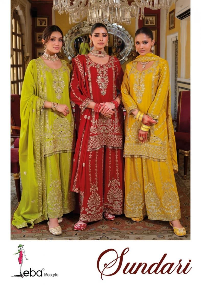 eba lifestyle sundari series 1941 to 1944 exclusive readymade chinon plazzo kurti with dupatta in wholesale surat