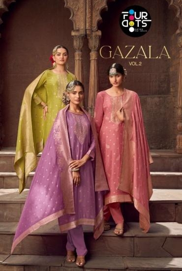 fourdots gazala vol 2 series 1821 to 1824 hit design viscose muslin jacquard salwar kameez in wholesale surat