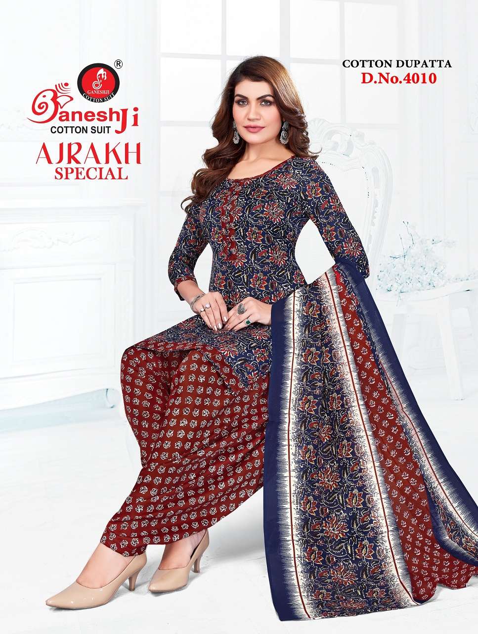 Ganeshji Ajrakh Special Vol-4 series 4001 to 4010 Soft Cotton Print salwar kameez in wholesale surat
