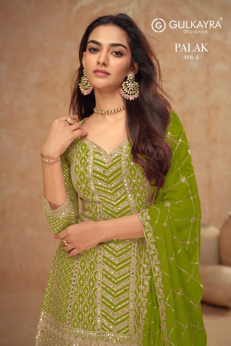 gulkayra designer palak vol 5 series 7518T to 7518W occasion wear chinon readymade plazzo suits in wholesale surat