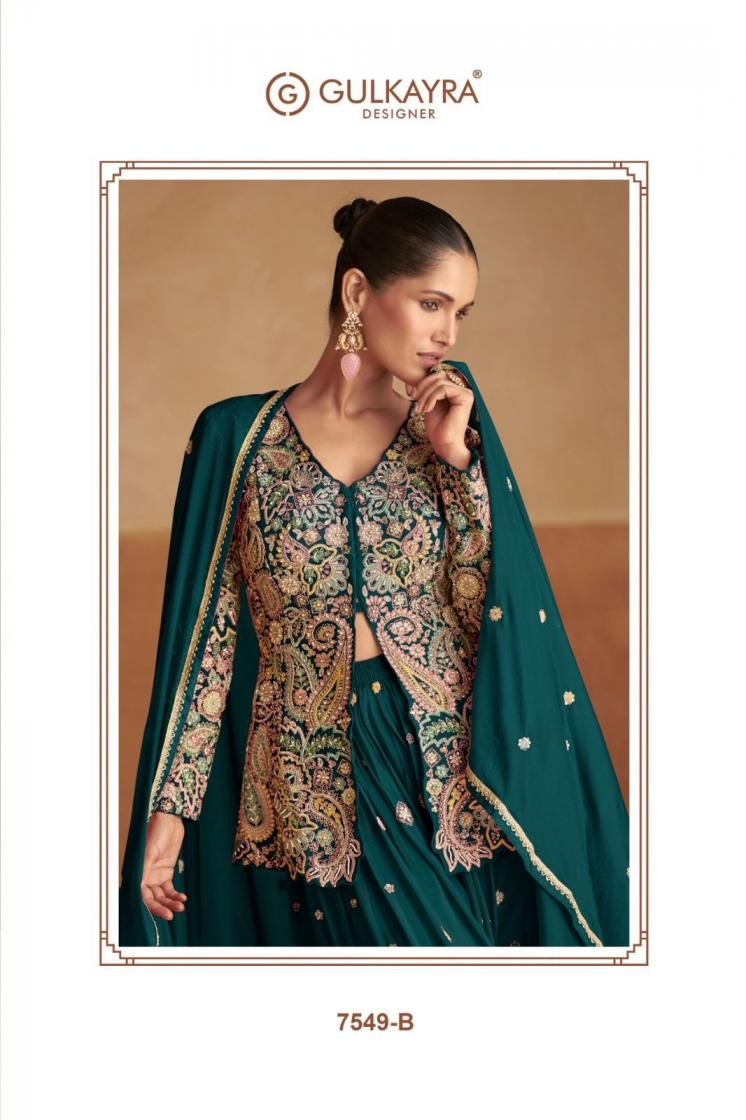 gulkayra designer raima series 7549A to 7549C readymade chinon plazzo kurti with dupatta in wholesale surat