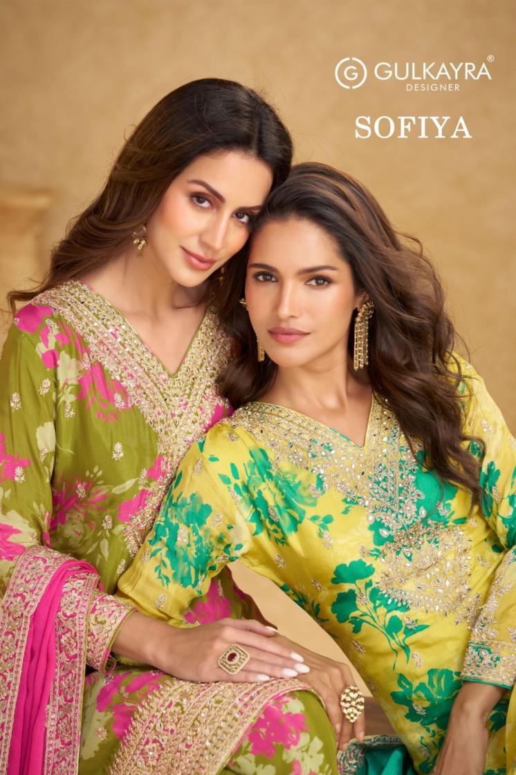 gulkayra designer sofiya series 7576 to 7577 chinon readymade plazzo kurti with dupatta in wholeslae surat