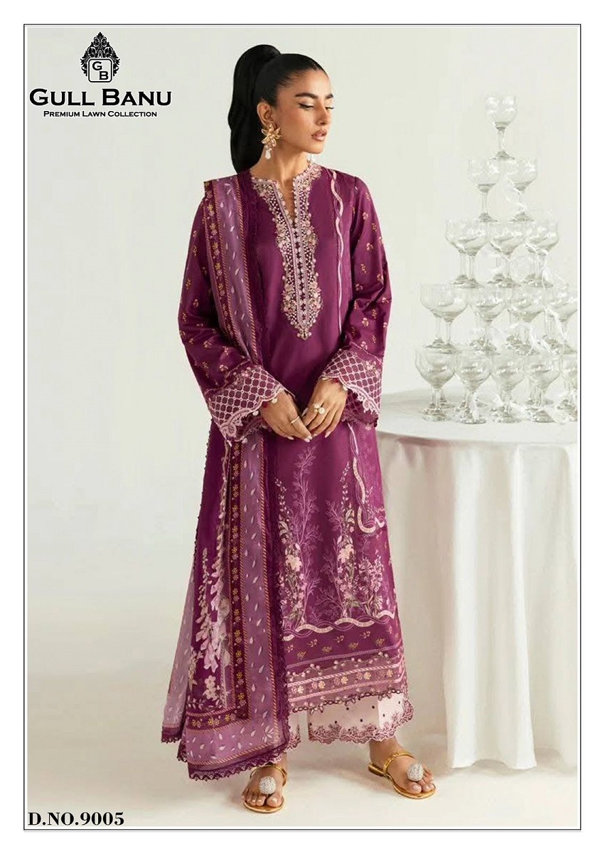 Gull Banu Vol-9 series 9001 to 9006 Pure Lawn Cotton Printed Karachi style salwar kameez in wholesale surat