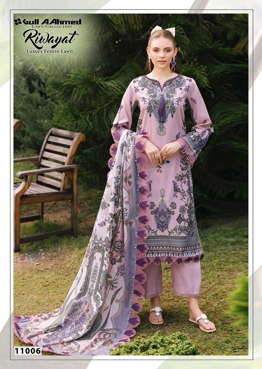 Gullahmed Riwayat Vol-11 series 11001 to 11006 Pure Lawn Cotton Printed Karachi style salwar kameez in wholesale surat