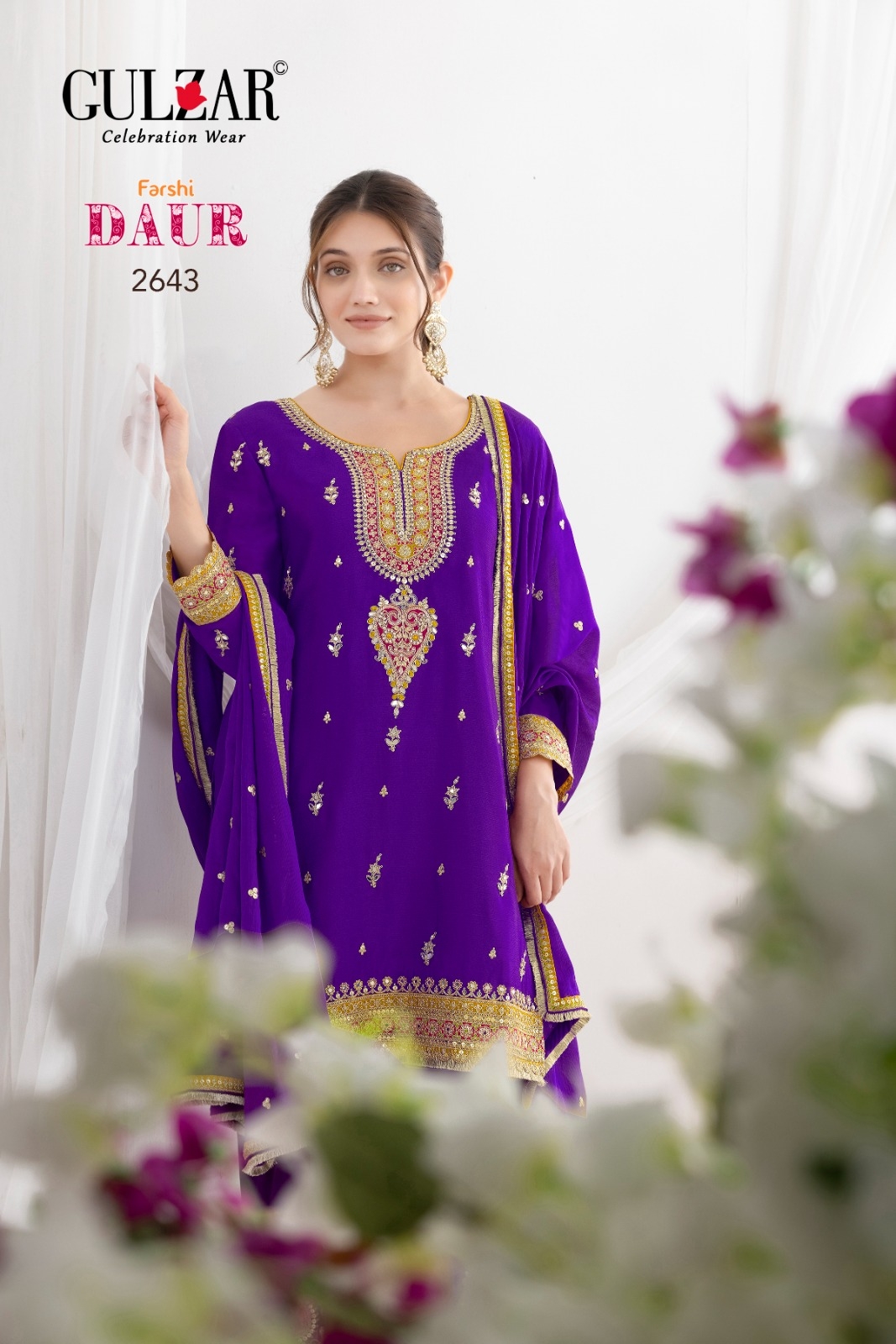 Gulzar Daur series 2641 to 2644 chinnon fabric with beautiful embroidery work salwar kameez in wholesale surat